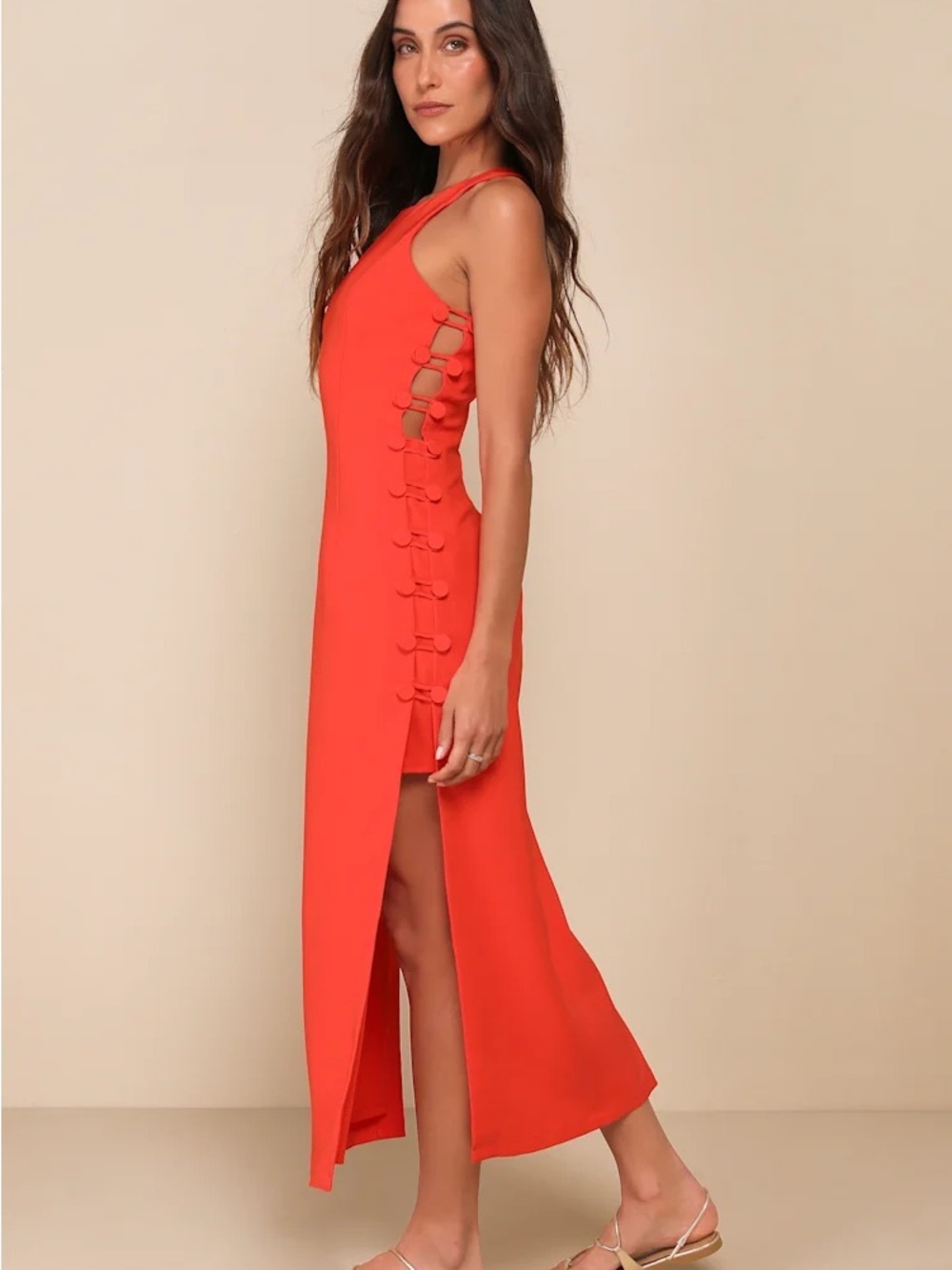 Lulu's Coral Side-Tie Maxi Dress